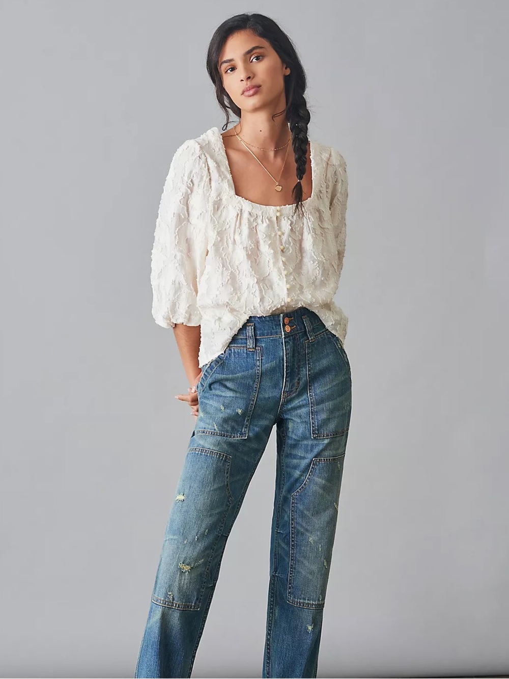 Pilcro by Anthropologie The Wander Relaxed Jeans in Mid Blue Sz 28